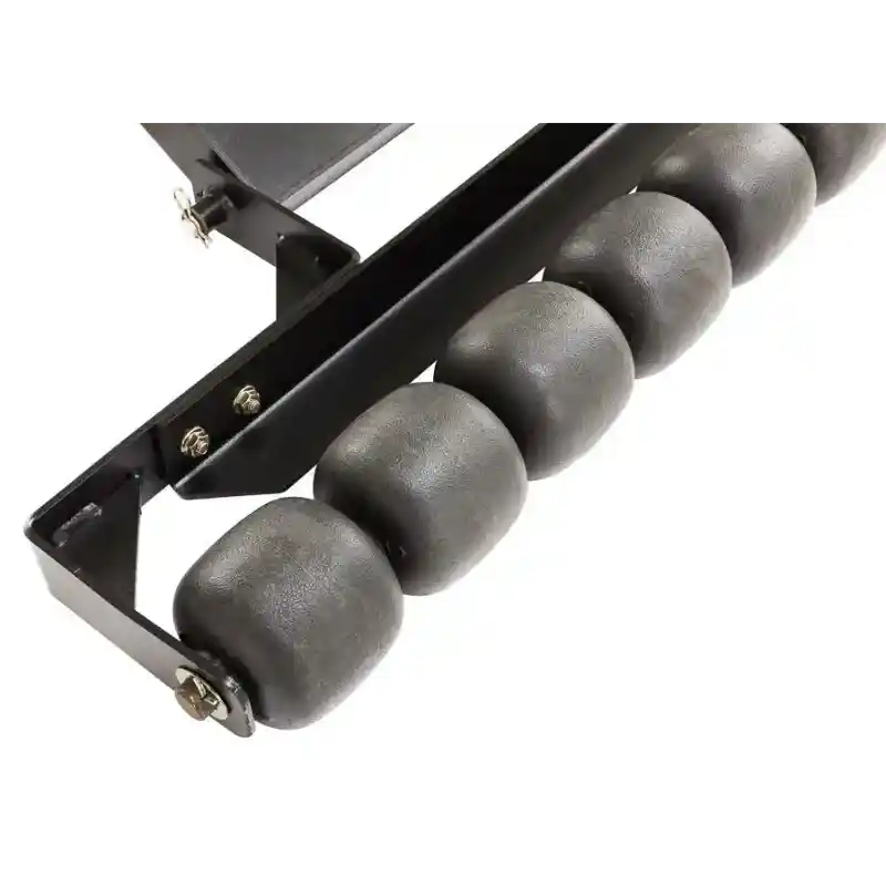 Close-up of textured black roller wheels on metal frame for Swisher 38-inch Striper Wheel Kit, gallery position 1