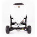 Front view of Swisher 52-Gallon Tow-Behind Spreader with white hopper, metal frame, dual pneumatic tires, and spreader disk, gallery position 1