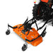 angled front view of orange MechMaxx 60-inch PTO finishing mower attached to tractor gallery position 1