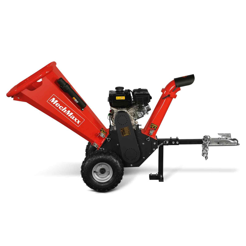 Side view of MechMaxx GS650 7hp Ducar gas wood chipper with towbar and air-cooled engine, gallery position 1