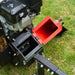 Close-up of MechMaxx GS650 wood chipper feed chute with open red safety cover and visible mechanical components, gallery position 1