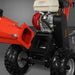 Close-up of MechMaxx GS650 wood chipper showing entry chute open, Honda GX200 engine, and rugged tires, gallery position 1