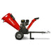 Side view of red MechMaxx GS1500 15hp gas wood chipper with single-cylinder engine and towbar, gallery 1