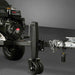 Close-up of MechMaxx 5-inch Ducar E-Start wood chipper tow bar and caster wheel with safety chains, gallery position 1