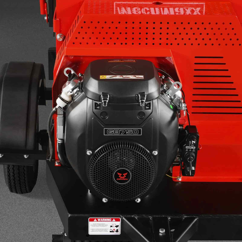 Close-up of ZONSEN GB750 engine mounted on MechMaxx 7-inch hydraulic feed wood chipper, gallery position 1