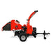 Side view of red MechMaxx 7-inch hydraulic feed wood chipper with ZONSEN engine, gallery position 1