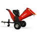 Side view of red MechMaxx P4206 drum wood chipper with Briggs & Stratton Vanguard engine, gallery position 1