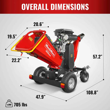MechMaxx 8 inch HONDA E-Start 688cc drum wood chipper with overall dimensions and weight, gallery position 1