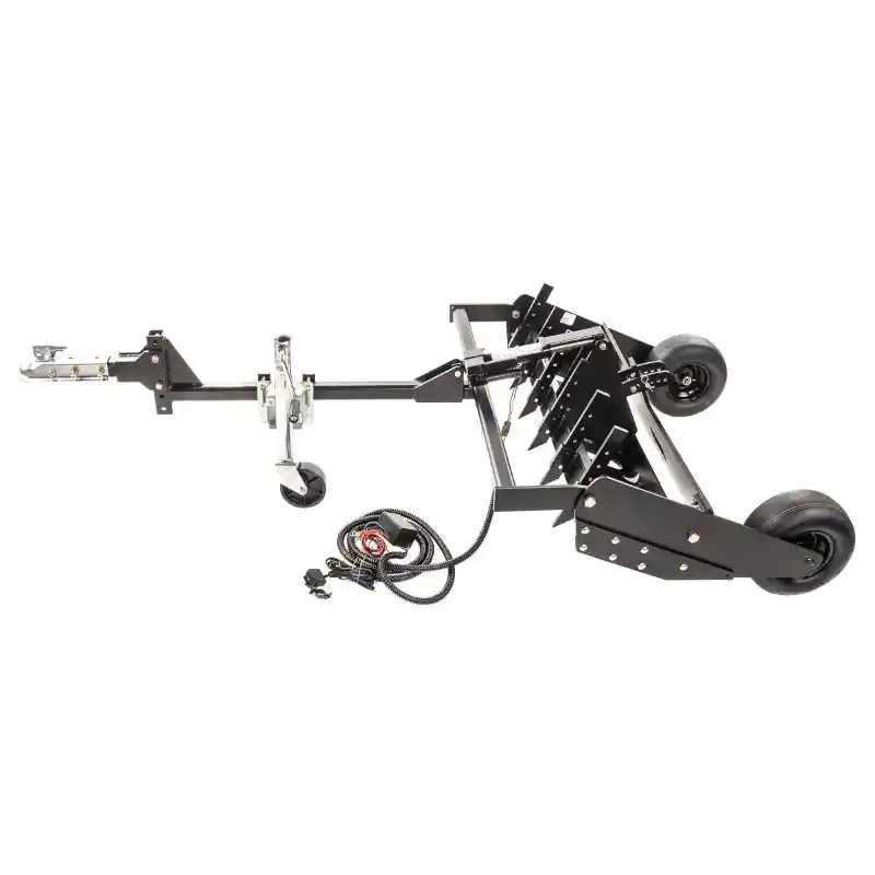 Swisher 48-inch driveway grader with adjustable blade and tow hitch, top-down side view, gallery position 1