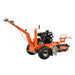 Three-quarter side view of MechMaxx 7HP gas powered mini trencher with orange frame and black engine, gallery position 1
