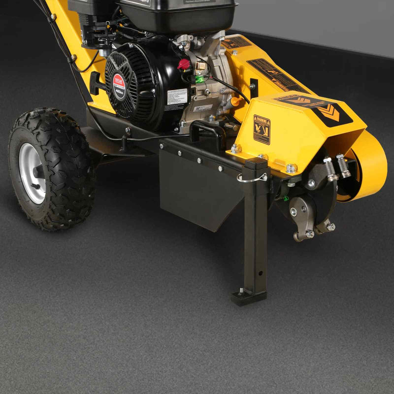 Close-up view of MechMaxx 420cc DUCAR gasoline engine stump grinder front support stand gallery position 1