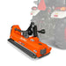 Right-front angle of orange MechMaxx 60-inch PTO flail mower attached to tractor, gallery position 1