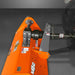 Top-down view of orange MechMaxx 60-inch PTO driven flail mower showing deck and PTO shaft connection, gallery position 1