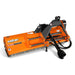 Front angled view of orange MechMaxx 68-inch PTO flail mower with hydraulic side shift and visible driveline, gallery position 1