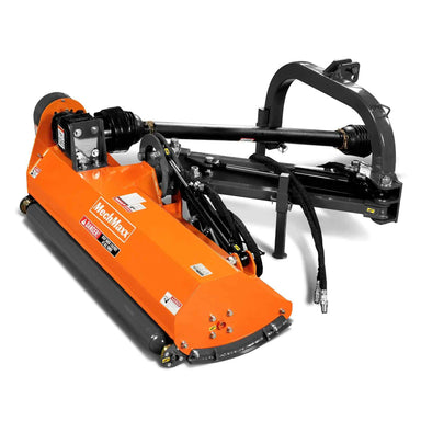 front angled view of orange MechMaxx 60-inch standard 3 point offset flail ditch bank mower, gallery position 1