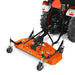 front angled view of orange MechMaxx 72-inch PTO finishing mower attached to tractor, gallery position 1
