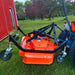 side angled view of orange 72-inch MechMaxx PTO finishing mower attached to tractor, gallery position 1