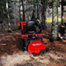 rear view of red MechMaxx SG24 3-point PTO stump grinder mounted on vehicle grinding wood gallery position 1
