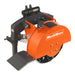 front angled view of orange MechMaxx SG24 3-point PTO stump grinder attachment with carbide teeth gallery position 1