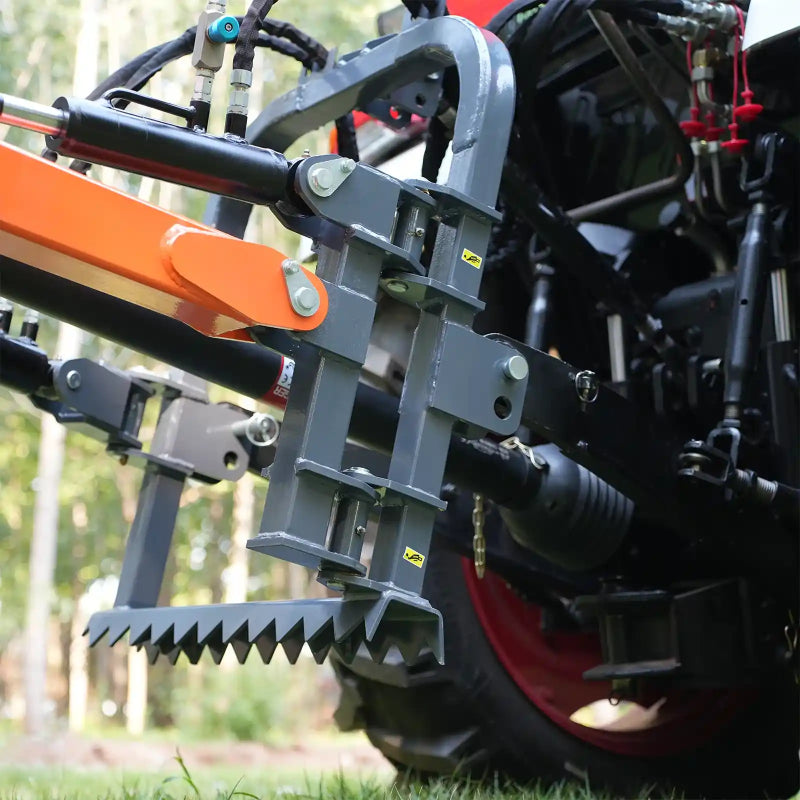 close-up of orange MechMaxx TSG61 hydraulic cylinders and mounting frame on stump grinder attachment gallery position 1