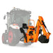 angled front view of orange MechMaxx BH660 7-foot tractor backhoe attachment with operator seat gallery position 1