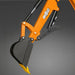 close-up view of orange MechMaxx BH680 9-foot tractor backhoe attachment with hydraulic thumb at gallery position 1