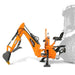 side profile of orange MechMaxx BH680 9-foot tractor backhoe attachment with hydraulic thumb at gallery position 1