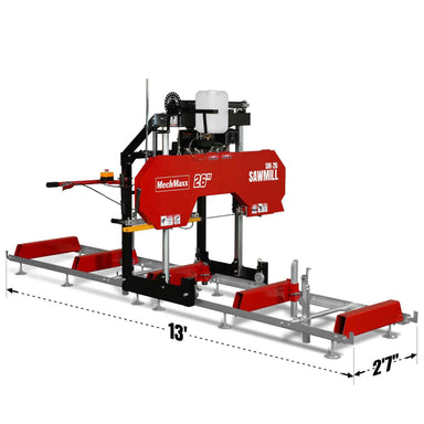 angled front view of MechMaxx 26" portable sawmill with 459cc 15HP gasoline engine at gallery position 1
