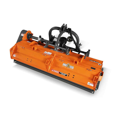 angled front-right view of orange Angry Bear 78-inch PTO flail mower with three-point hitch at gallery position 1