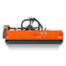 straight-on front view of orange MechMaxx 87-inch PTO flail mower with hydraulic side shift gallery position 1