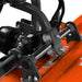 close-up of PTO shaft and gearbox assembly on orange MechMaxx 87-inch flail mower with hydraulic side shift gallery 1