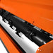 close-up angled view of rotor shaft with welded flail blades inside orange MechMaxx 87-inch PTO flail mower gallery 1