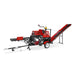 MechMaxx GX390 firewood log splitter processor with red frame and conveyor, gallery position 1 side angle view
