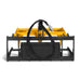 front view of MechMaxx 42-inch mini skid steer skeleton grapple attachment with coiled hydraulic hoses at gallery position 1