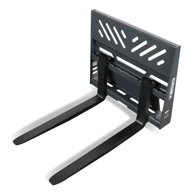 angled view of gray MechMaxx 36-inch mini skid steer pallet fork attachment with 2204 lb capacity gallery 1