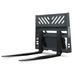 front angled view of black 36-inch mini skid steer pallet fork attachment with solid frame and vented backstock gallery 1