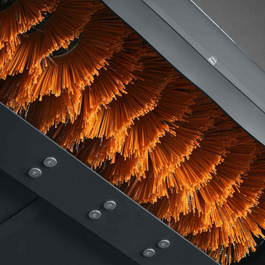 close-up of orange bristles on MechMaxx 40-inch mini skid steer box broom sweeper at gallery position 1