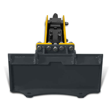 front view of black and yellow MechMaxx 300ft-lbs hydraulic mini skid steer breaker hammer attachment gallery position 1