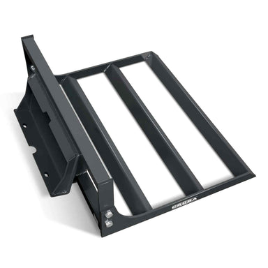 angled perspective of black 44-inch mini skid steer land leveler attachment with reinforced frame gallery position 1