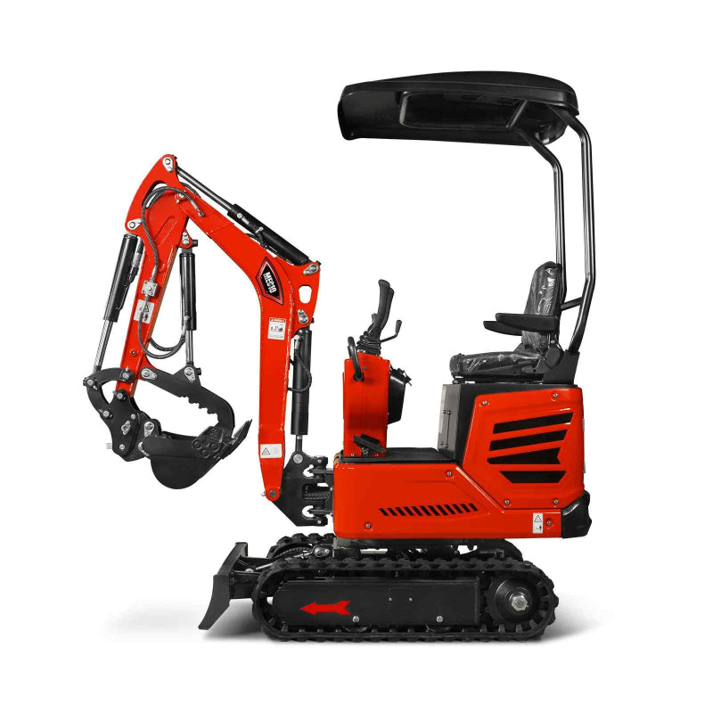 side profile of MechMaxx MEC10 mini excavator with canopy and Honda GX390 engine gallery position 1