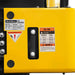 close-up of yellow MechMaxx MEC12 mini excavator fuel tank panel with warning and fuel type labels gallery position 1