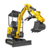 angled view of yellow MechMaxx MEC17PRO mini excavator with Kubota engine, open canopy, and thumb attachment gallery position 1