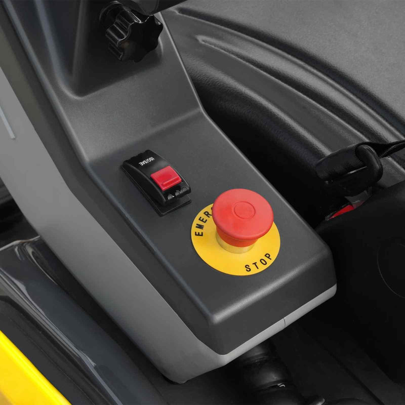 close-up of red emergency stop button and black safety switch on control panel of MechMaxx MEC17PRO mini excavator gallery position 1