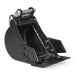 single black mini excavator bucket with reinforced side cutters and pin attachment hardware gallery position 1