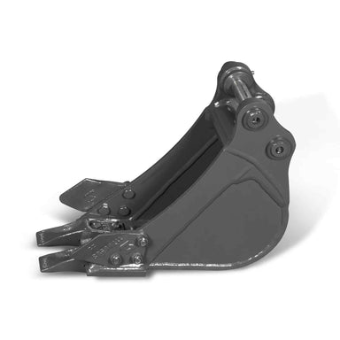 mini excavator bucket attachment with three digging teeth and mounting pins shown isolated gallery position 1