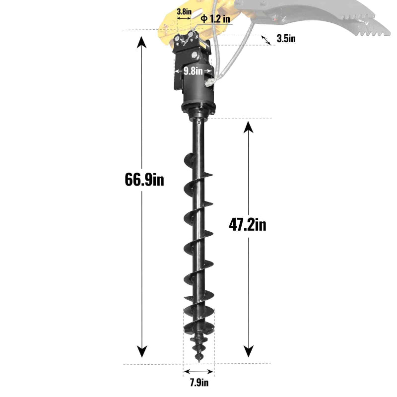 MechMaxx three-rod auger attachment with 47.2-inch bit for MEC17 MEC17PRO mini excavator gallery position 1