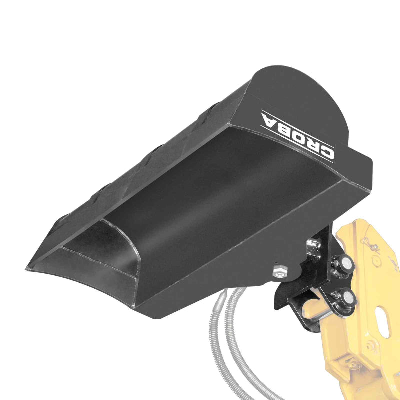 Croba tilting bucket attachment front view mounted on yellow MEC17PRO mini excavator arm gallery position 1