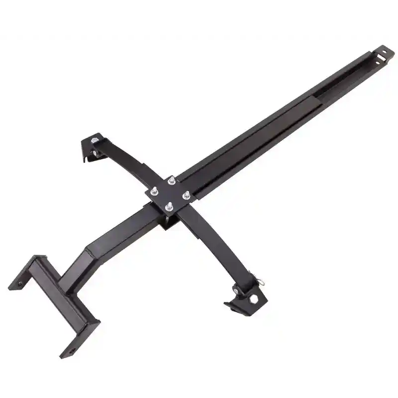 Black powder-coated steel mounting frame with cross brace and adjustable arms for Swisher 50-inch ATV plow, gallery position 1