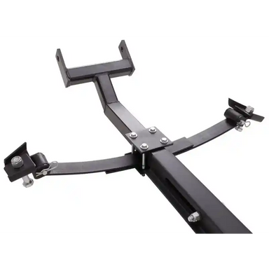 Black metal mounting frame and adjustable arms for Swisher 50-inch ATV plow, isolated white background, gallery position 1