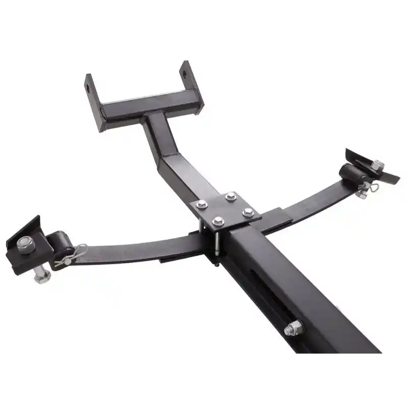 Black metal mounting frame and adjustable arms for Swisher 50-inch ATV plow, isolated white background, gallery position 1